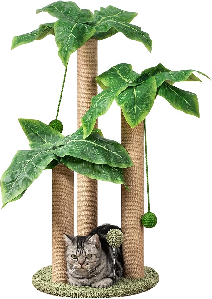 Cat Scratching Post 31.5" Palm Tree Cute Cat Tree Scratching Poles Sisal Hanging Balls Cat Scratcher for Kitten and Adult Cats