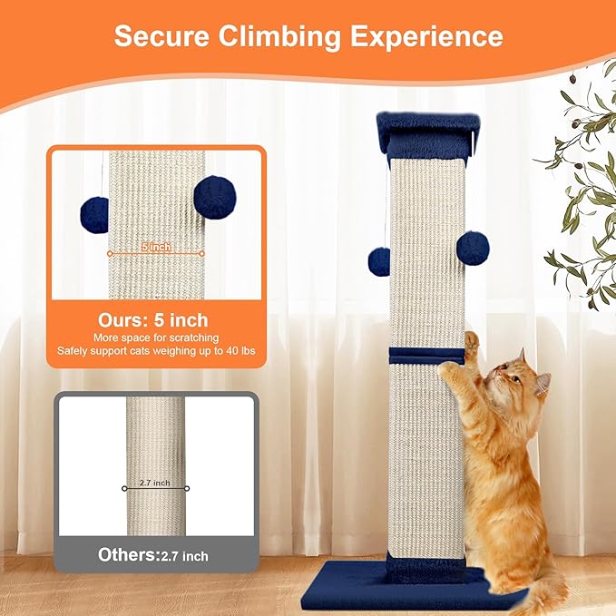 Cat Scratching Post 33 Inch Nature Sisal Cat Scratch Post for Indoor Cats, Large Cat Scratcher Protect Your Furniture, for All Breeds Blue