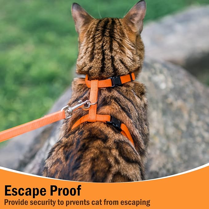 PUPTECK Adjustable Cat Harness and Leash Set Escape Proof Kitten Strap Collar for Walking Travel, Orange