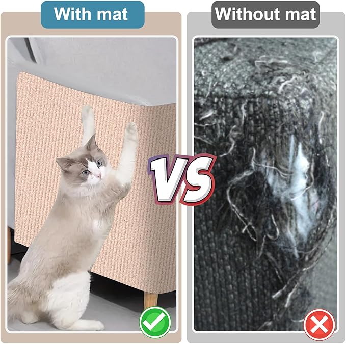 Mity rain 4PCS Cat Scratch Furniture Protector Mats 23.6“X11.8”Trimmable Self-Adhesive Cat Scratch Pads with 8PCS Furniture Nails Cat Couch Protector Mat for Pet Furniture DIY Beige