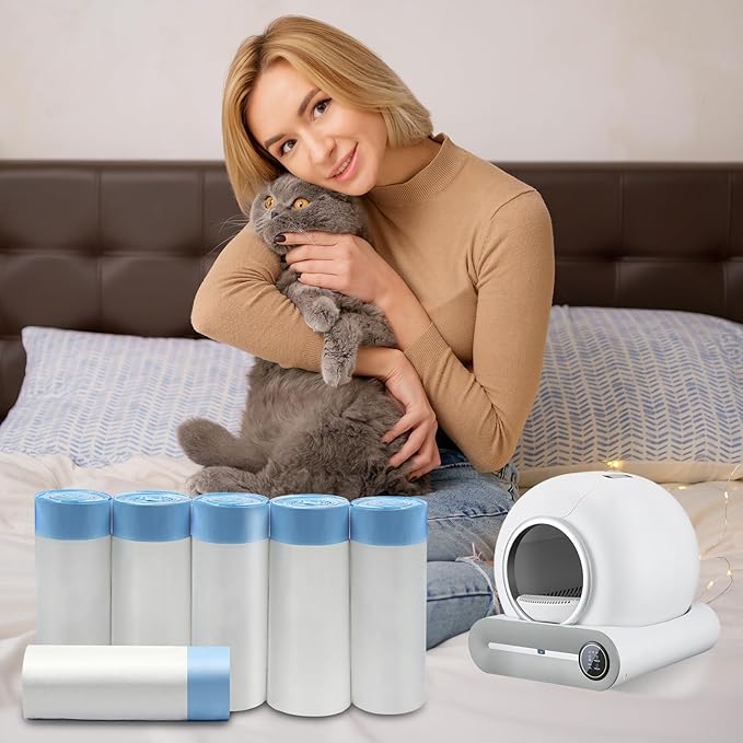 120 Count Cat Litter Box Liners Bags, Extra-Thick Cat Waste Bags for Self-Cleaning Cat Litter Box, Drawstring Cat Litter Liner Box Self Cleaning Trash Bags -17.7" x 19.68"