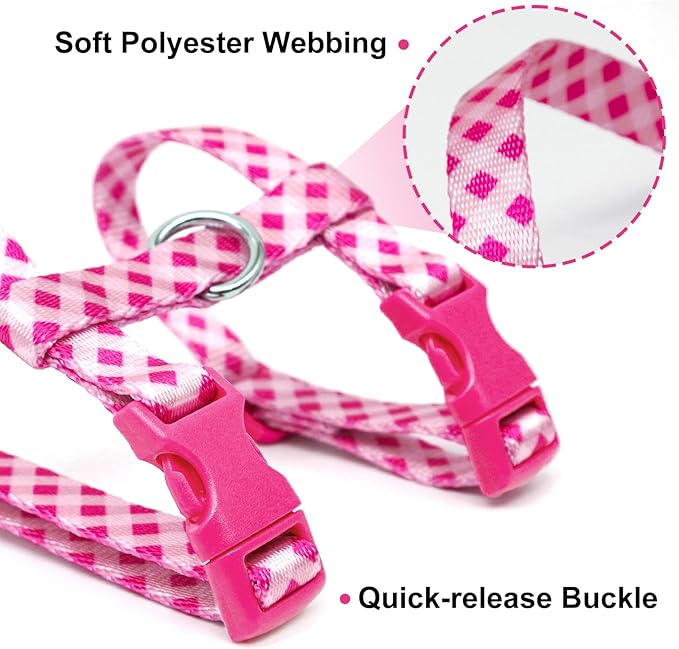 azuza Cat Harness and Leash Set for Safe Walking and Travel, Escape Proof Cat Harness, Lightweight Soft and Comfortable, Adjustable Kitten Harness for Small Medium Large Cats, Pink Plaid