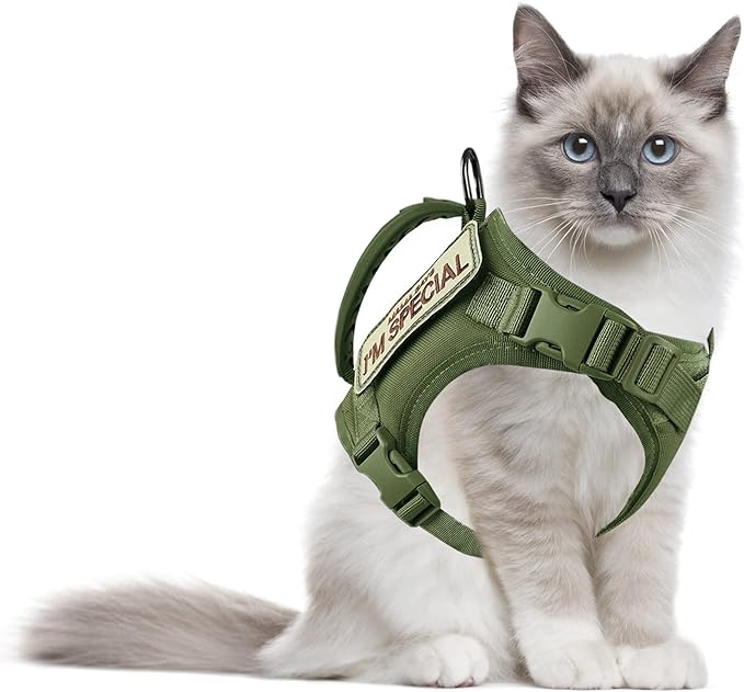 Tactical Cat Harness for Walking Escape Proof, Adjustable Pet Vest Harness, Soft Mesh with Control Handle for Large Cat,Puppy and Small Dog Harness, (Army Green,cat Harness only)