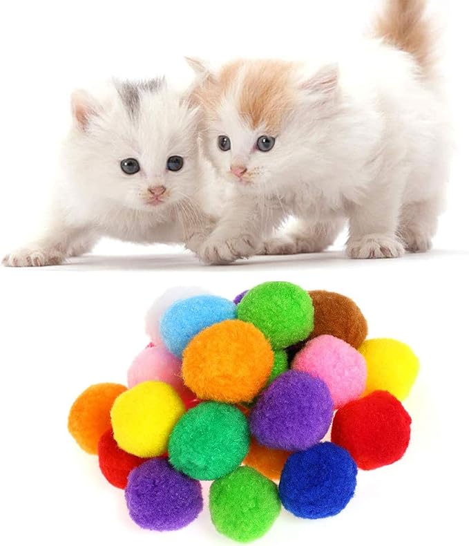 30Pcs 1.3 Inch Cat Toy Balls Soft Kitten Pompom Toys Indoor Cats Interactive Playing Quiet Ball Cats Favorite Toy, Cat Pom Pom Balls for Craft DIY Creative Crafts Decorations (Assorted Color)