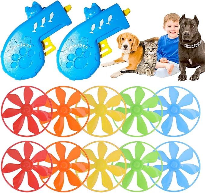 12 Pieces Cat Fetch Toy, Flying Pet Toys Saucer Launcher for Indoor, Disc Toys Training Chasing with Colorful Propellers, Kids Outdoor Toys