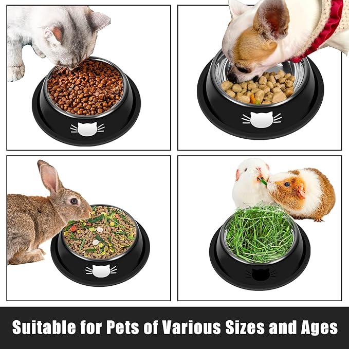 2Pcs Cat Bowls Non-Slip Stainless Steel Small Cat Food Bowls Unbreakable Thicken Cat Feeder 13 Oz Cat Dishes Suitable for Indoor Small Pets Removable Rubber Base Easily Clean Lovely Color