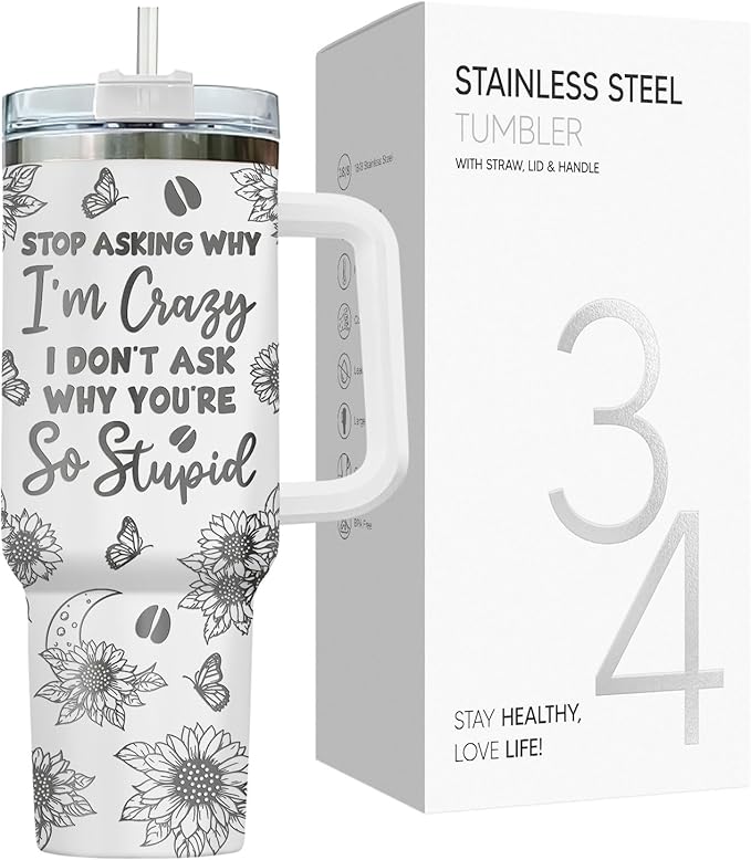 34HD Engraved Cow Tumbler with Handle and Straw, 40oz Insulated Animal Cup, Cute Moo Cattle Coffee Mug, Funny Gifts for Cow Lovers, Cow Print Stuff