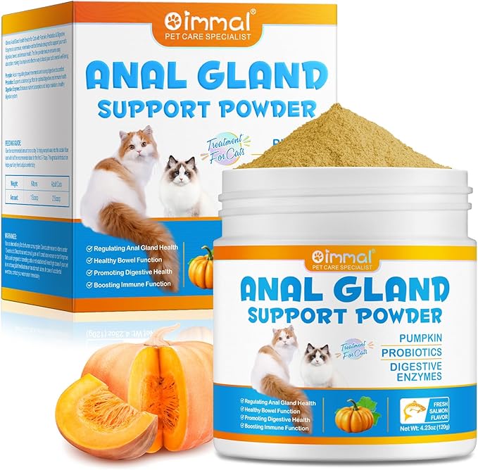 Anal Gland Support Powder for Cats, Anal Gland Supplement Powder with Pumpkin and Probiotics Supports Cats Anal Gland Health, Pet Supplement Anal Gland Support Powder Treatment for Cats - 120g