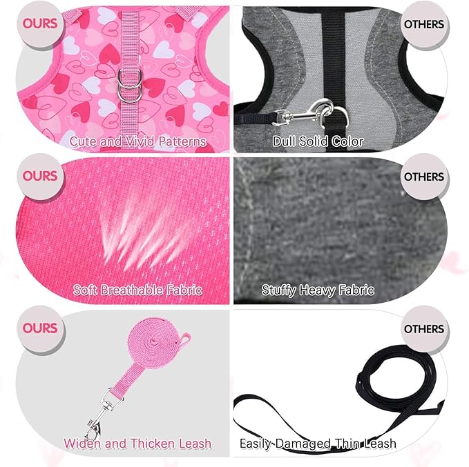 BINGPET Cat Harness and Leash Set Escape Proof for Walking,Step-in Harness with Lightweight Soft Breathable Mesh,Adjustable Easy Control Harness for Kitten Puppy Small Medium Large Cats(Heart,M)