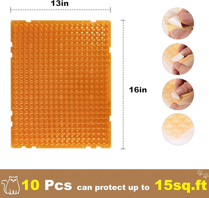 10 Pcs Scat Mat for Cats, 16x13 Inch Cat Deterrent Indoor Mat, Cat Scat Mat with Spikes Outdoor Use, Humane Pet Repellent Fence, Orange Color for Cat/Dog Easily See