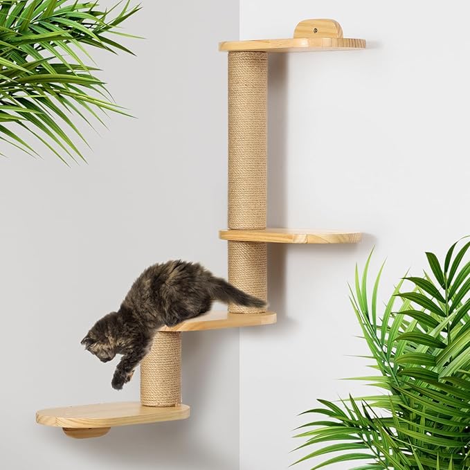 Cat Wall Shelves,Transformable Cat Scratching Post Wall Mounted, DIY Wall Mounted Cat Furniture for Climbing, Play, Nap (4-Layer)