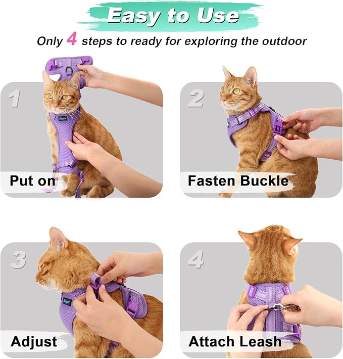 Supet Cat Harness and Leash Set for Small to Large Cats Adjustable Cat Vest Harness with Reflective Trim Universal Cat Leash and Harness for Cats/Puppies