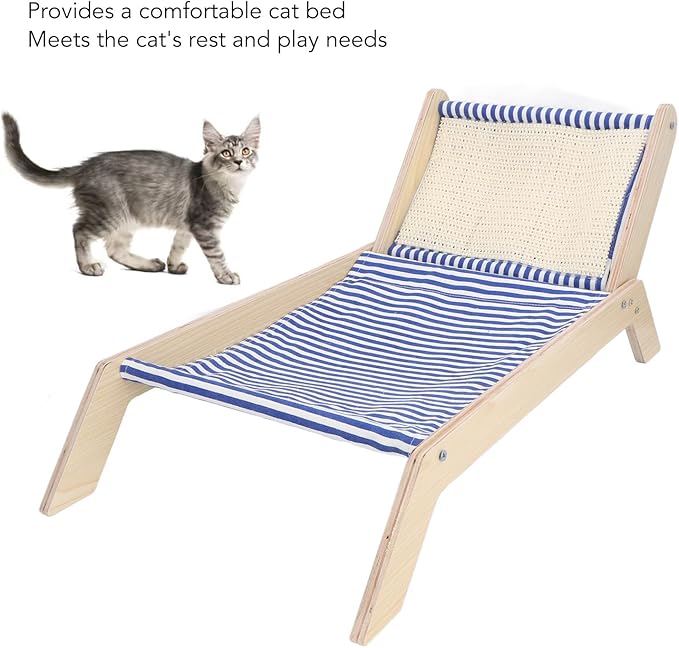 Luqeeg Cat Beach Chair, Innovative Large Space Cat Sleeping Supplies, Cat Hammock with Coconut Scratching Post, Multipurpose Cat Accessories, Easy Assembly, Cat Furniture Gift