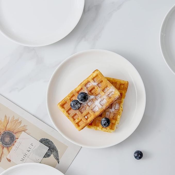 25 Piece Ceramic Appetizer Plates, 5.6 Inch Small Dessert Plates Set, White Round Plates for Bread, Butter, Snack, Lightweight Dinnerware Saucer Sets - Ivory, Oven, Microwave & Dishwasher Safe