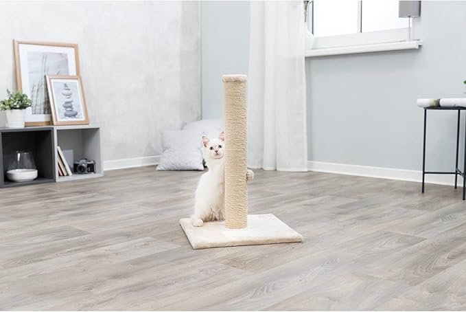TRIXIE Parla Cat Scratching Post 24.4 Inch - Cat Scratcher with Soft Fabric Covering Base and Durable Sisal Rope - in Beige
