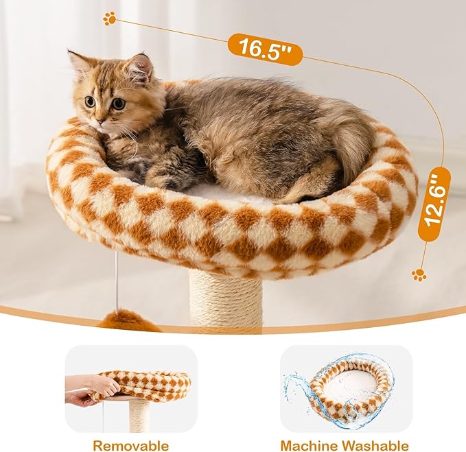 Mewoo Cat Scratching Post with Bed, Cat Tower with Cat Scratcher Post, Small Cat Tree for Indoor Cats, Sisal Cat Scratcher with Removable Cat Perch, Cat Ball Track and Kittens Toys (Brown, Medium)