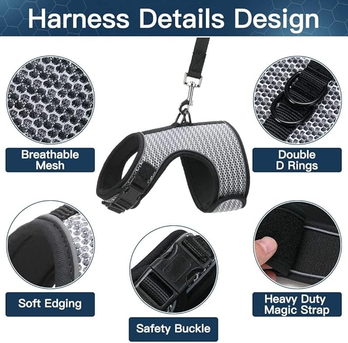 PUPTECK Soft Mesh Cat Vest Harness and Leash Set Puppy Padded Pet Harnesses Escape Proof for Cats Small Dogs