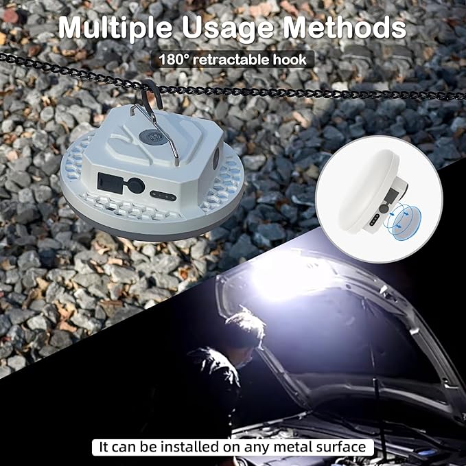 10000mAh Rechargeable Hanging Tent Light with Magnet, Portable 30W 4000LM LED 3 Color Lighting Modes Camping Lantern, Power Bank, IPX5 Waterproof LED Flashlight for Emergency & Gift