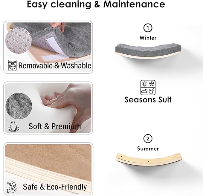 Cat Wall Shelves,Wall Mounted Cat Wall Furniture,Curved Cat Shelves and Perches for Wall,Floating Cat Wall Bed Cat Shelf with Comfortable Cat Cushion