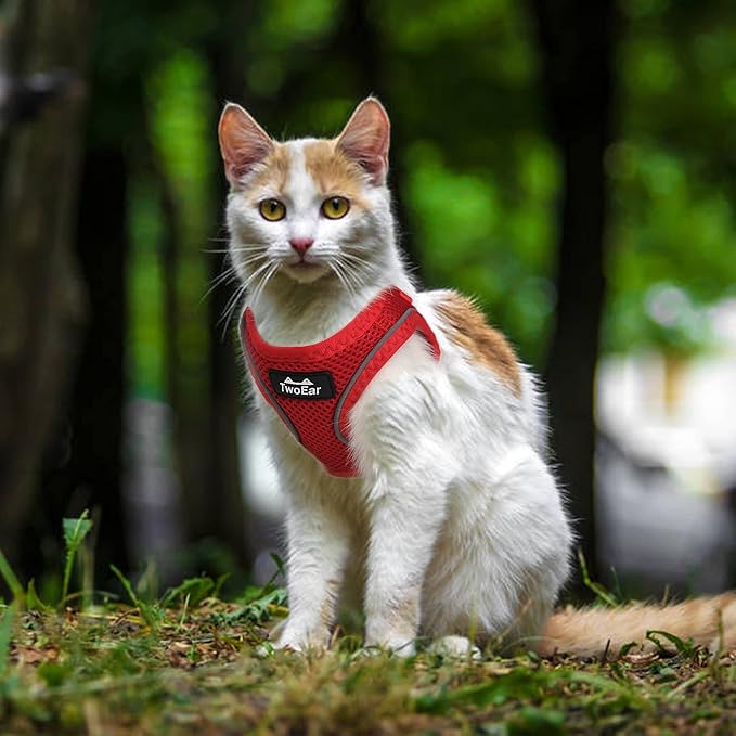 TwoEar Cat Harness Escape Proof, Soft Dog Vest Harness Adjustable, Breathable Mesh Step-in Puppy Walking Jacket Reflective Easy Control for Extral Small Pets for Outdoor Walking(XXS, Red)