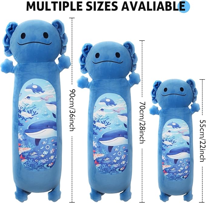 22” Long Axolotl Plush Body Pillow, Cute Blue Ocean Axolotl Stuffed Animals, Salamander Squishy Soft Plushies Toy, Gifts for Kids Girls and Boys, Birthdays Easter ﻿