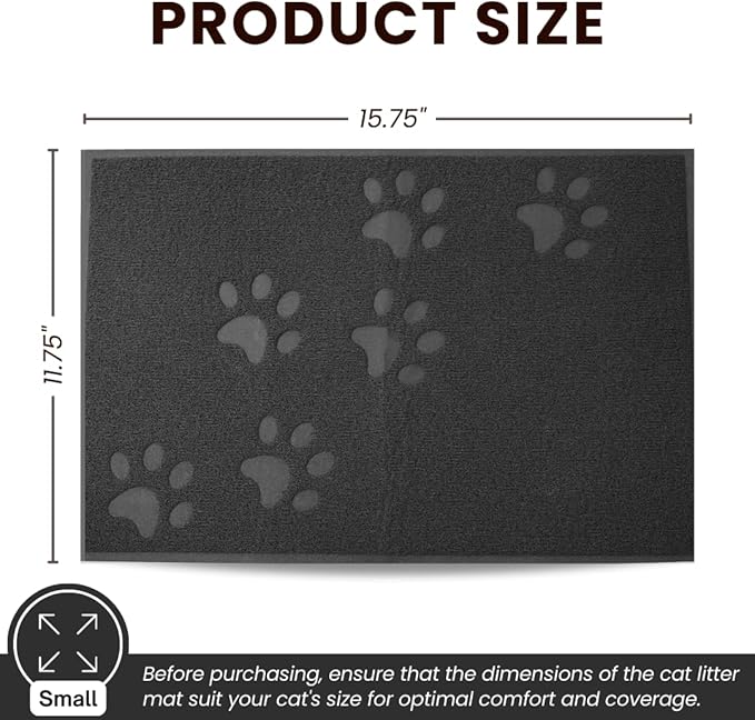 Andalus Small Cat Litter Mat, Pack of 1 - Waterproof, Non-Slip & Easy to Clean Cat Litter Box Mat for Extra Efficient Pet Litter-Trapping, Grey (15.75” X 11.75”)