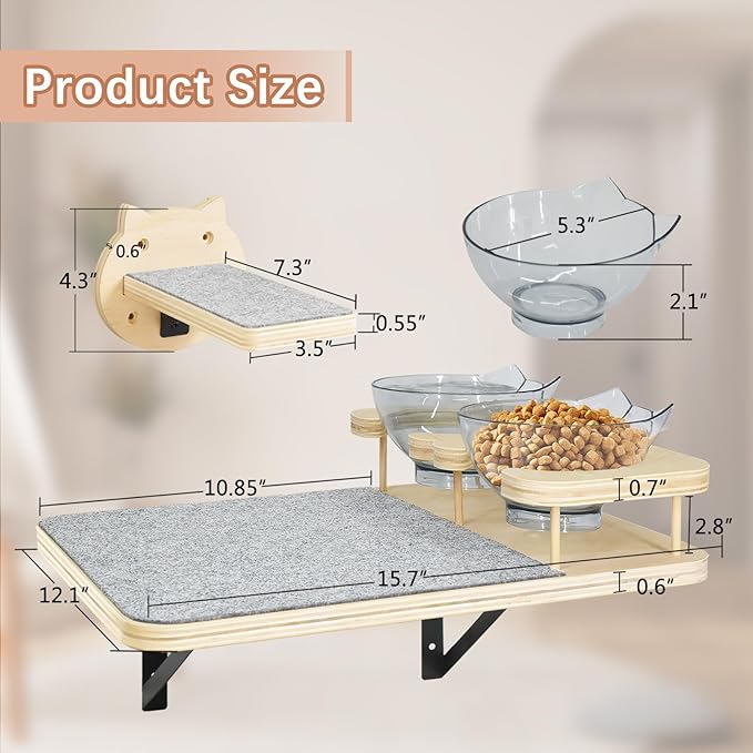 Cat Wall Shelves, Cat Shelves and Perches for Wall, Cat Shelves Wall Mount, Cat Wall Furniture with 3 Cat Wall Steps, Cat Climbing Shelf Cat Scratch Post, Cat Wall Shelf with 2 Cat Food Shelf