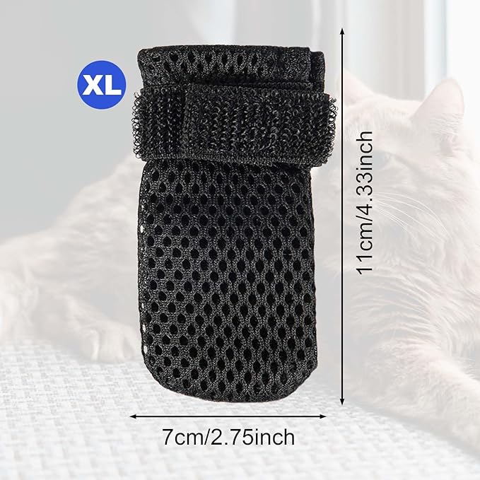4pcs Anti Scratch Cat Mittens, Adjustable Mesh Cat Foot Covers, Breathable Cats Paw Covers Cat Nail Gloves Cat Paw Protector Cat Booties for Pet Bathing, Cutting Nails, Checking (XL, Black)