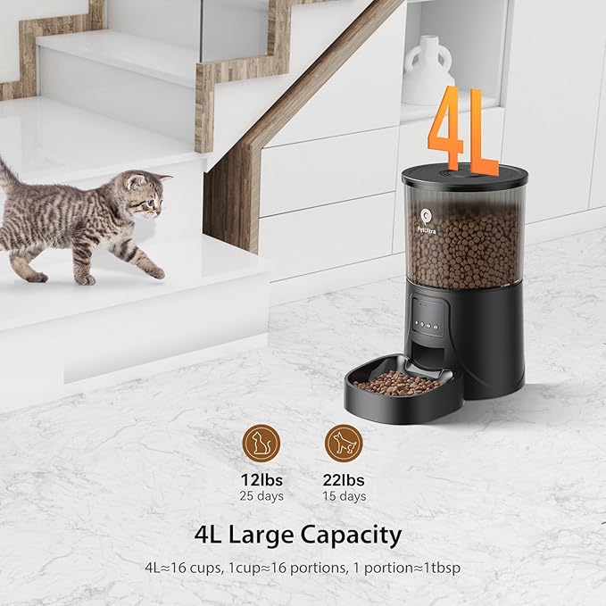 Automatic Cat Feeder WiFi- 2.4Ghz Cat Food Dispenser with APP Remote Control- Auto Pet Feeder for Cat and Small Dog Indoor- Easy to Set Up and Clean- Dual Power with Desiccant Bag Keep Fresh