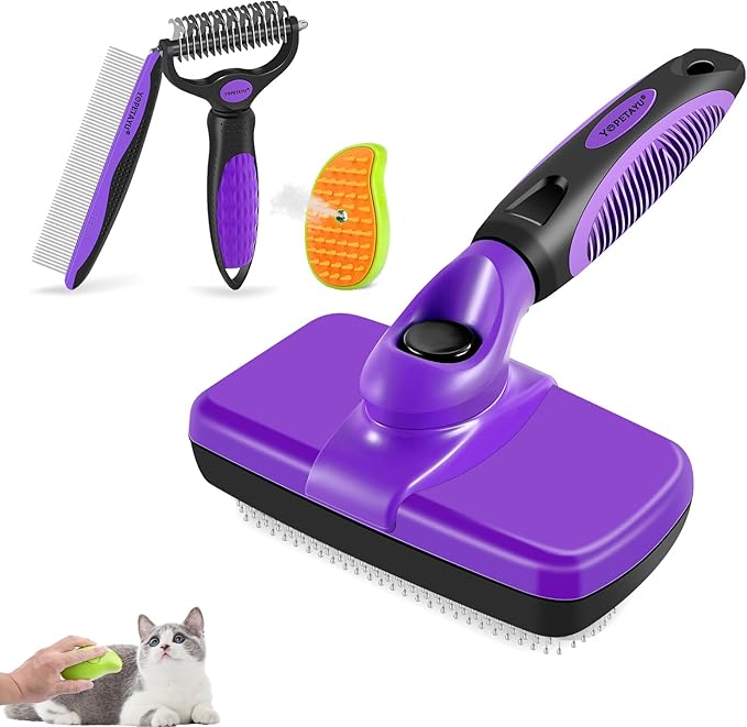 4 in 1 Pet Grooming Kit, Self Cleaning Slicker Brush for Dogs Cats & Small Animals, Dog Brush for Shedding Short Long Haired Dogs. Removes Loose Undercoat, Tangled Hair, Steam Brush
