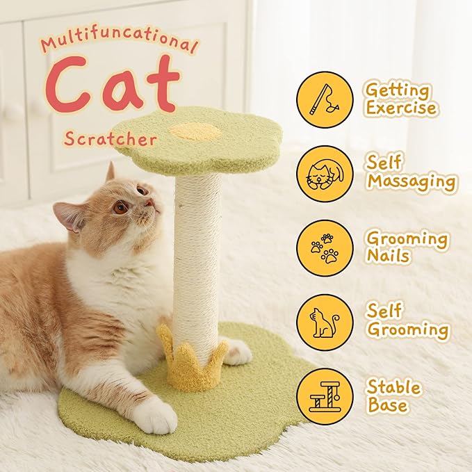 Docal Cat Scratching Post, Cat Tree Cat Tower for Indoor Cats with Sisal Covered Scratching Posts and Flower Shape Platform, Cat Tower Activity Center Furniture for Kittens Cats and Pets
