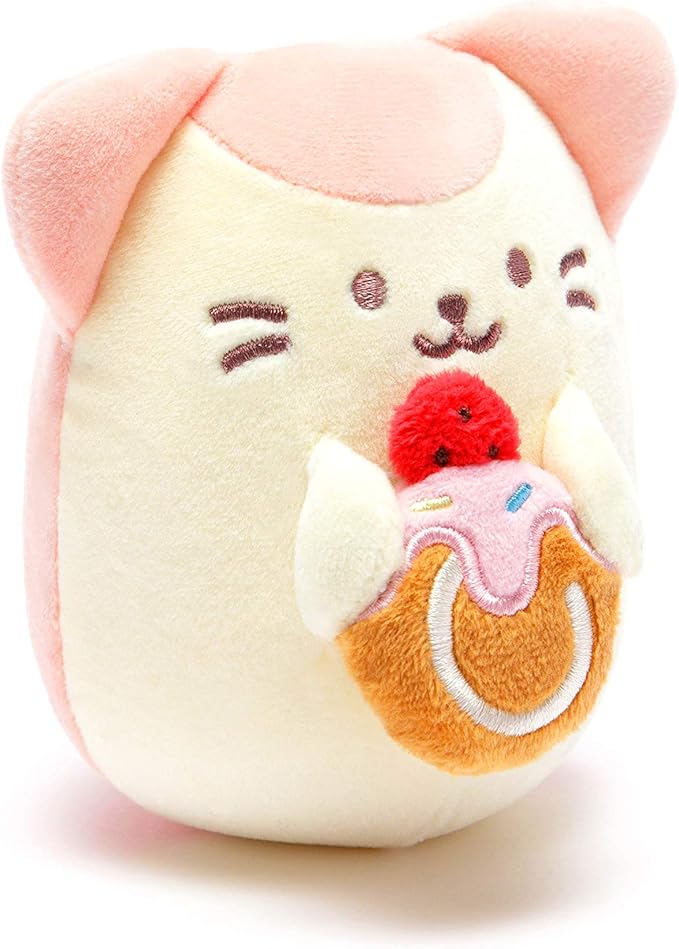 Anirollz Stuffed Animal Plush Toy – 3.5" Small Fabric Squishy Ball Doll | Soft, Warm, Cute, Comfort, Safe | Birthday Pillow with Kawaii Kitty Cat with Strawberry Cake Kittiroll