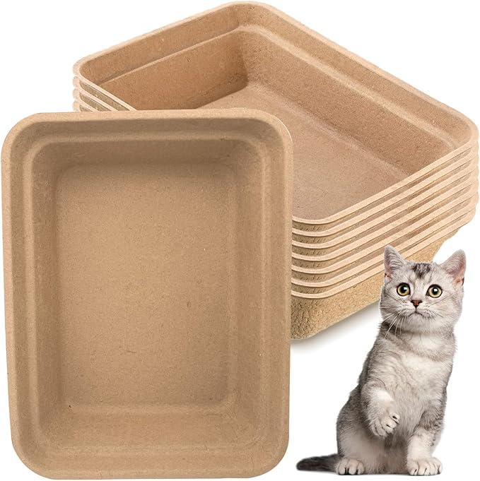 8 Pack Disposable Cat Litter Box, 17 x 13.3 x 4 Inch Paper Cat Litter Tray, Kitten Litter Box Pans for Indoor Outdoor Home Travel Hamster Guinea Pig Rabbit, Waterproof and Portable