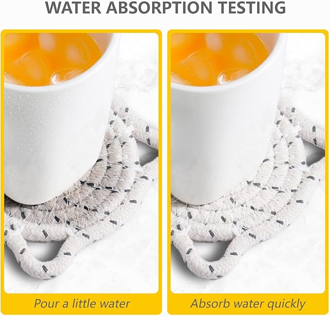 Adorable Cat Decor Drink Coasters: Set of 6 Cotton Coasters for Lovers, Funny and Novelty Office Supplies, Housewarming Gift, Gray