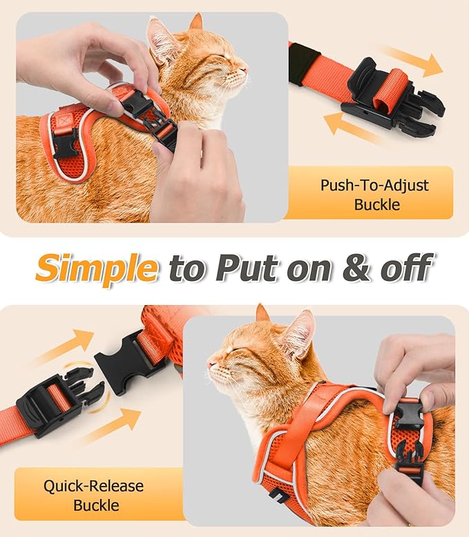Halypet Cat Harness and Leash Set [MAX Safety 4th-Gen Upgrade] Escape Proof Adjustable Cat Leash Comfortable Soft Vest Easy to Wear Kitten Harness with Reflective Strip for Cats Walking, S Orange