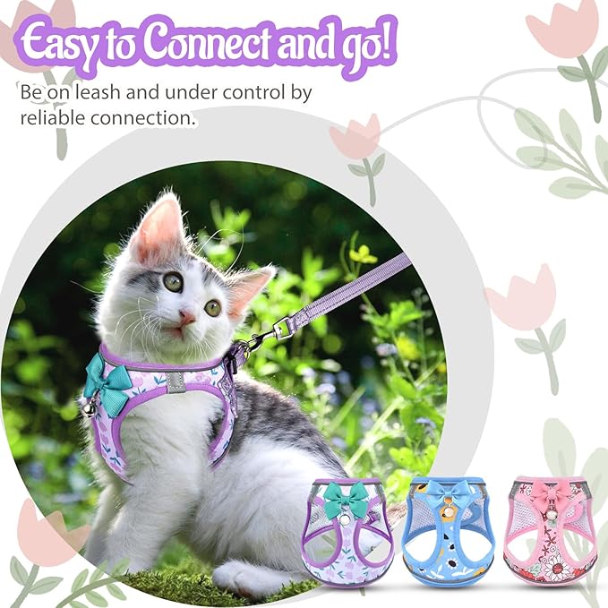 Cat Harness and Leash Escape Proof for Walking, Adjustable Soft Kitten Harness with Reflective Straps Step in Cat Vest Harness for Small Kitten and XS Dogs (Purple, M-Chest(14.5"-16.3"))