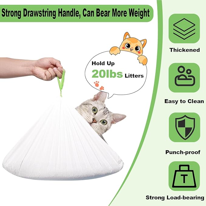 30 Count Cat Litter Liners XL, 36" x 16" Cat Litter Box Bags with Drawstring, Self Cleaning Litter Box Bags