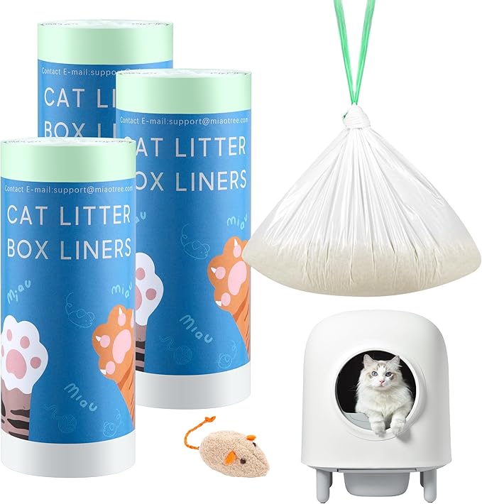 60 Count Self-Cleaning Cat Litter Bags Liner, Automatic Cat Litter Box Waste Bags with Drawstring -22" x 12"