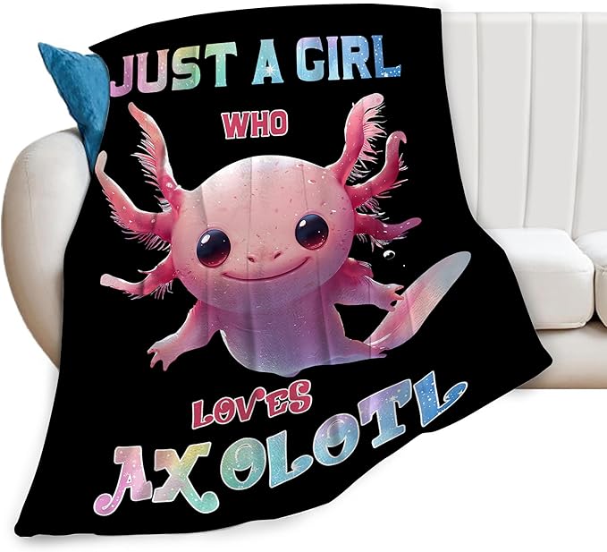 Axolotl Blanket Cute Axolotl Throw Blanket Just A Girls Who Loves Axolotl Decor Stuff Merch Cozy Print Flannel Fleece Soft Plush Fuzzy Warm Lightweight Bedding Gifts for Women Men Kids 50"X40"