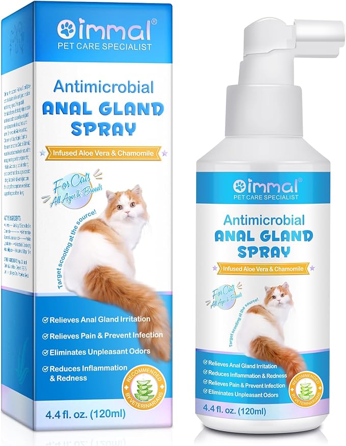 Anal Gland Spray for Cats, Cat Anal Gland Spray with Aloe Vera & Chamomile Eliminates Tough Odors, Supports Pain Relief & Soothes Itching - Pet Supplies Anal Gland Support Spray for Cats - 4.4 Fl Oz