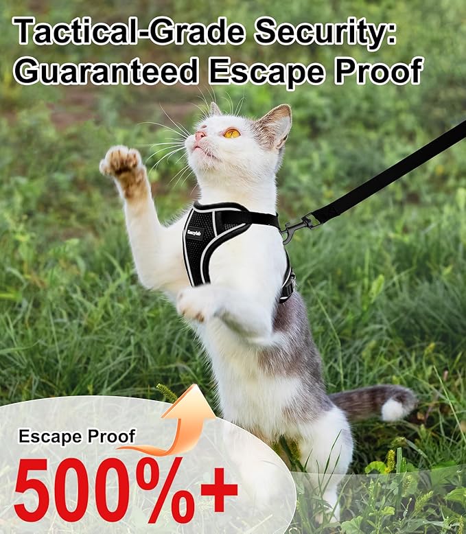 Cat Harness and Leash for Walking Escape Proof Soft Adjustable Cat Leash Breathable Comfortable Vest Easy to Wear Kitten Harness for Outdoor Travel Black XS