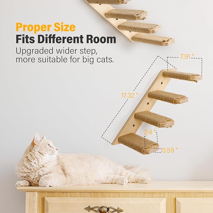 1 Pack 4 Steps Cat Wall Shelves Cat Wall Stairs with Sisal Rope.an Improved＆Stronger Cat Wall Steps Cat Tree Supplies