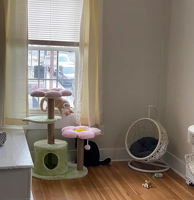 Erinnyees Flower Cat Tree, 38" Cat Tower with Scratching Post, Cute Cat Condo House with Dangling Ball for Kittens and Small Indoor Cats, Multi-Level Pet Play Climbing Stand