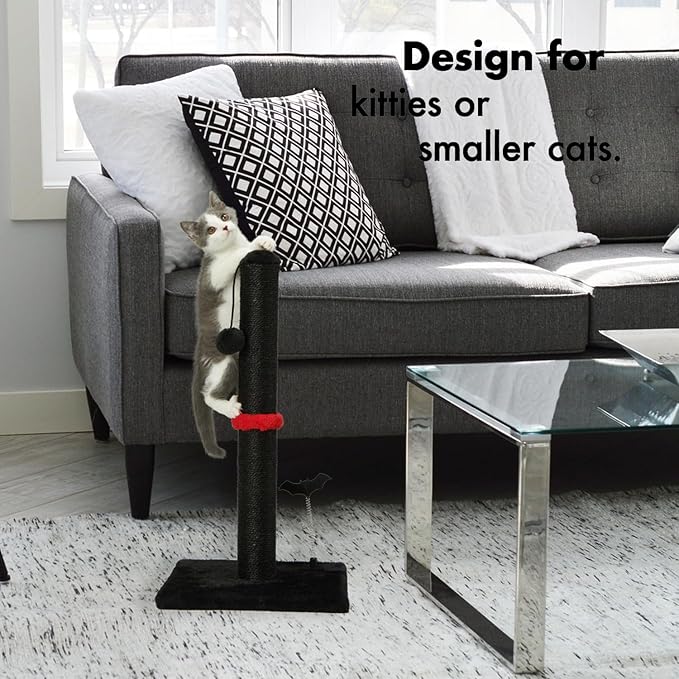 MECOOL Cat Scratching Post Premium Sisal Scratch Posts with Hanging Ball Vertical Scratcher for Indoor Cats and Kittens (Black, 22 inches for Kitten)