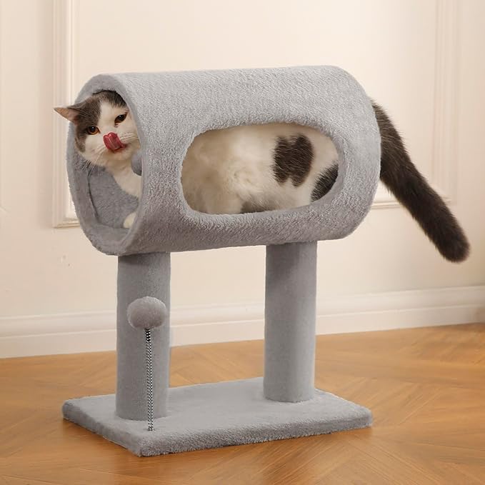 Cat Craft Cat Scratching Post 20.5" Cat Tree with Tunnel Bed Carpet Cat Tower Kitten Tree Cat Tree with Hanging Ball for Indoor Cat, Grey