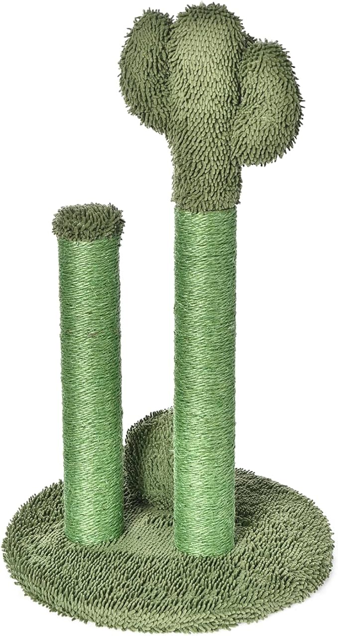 Amazon Basics Cactus Cat Scratching Post with Three Posts and Dangling Ball, Sisal and Carpet, Small, 22.44" Tall, Green