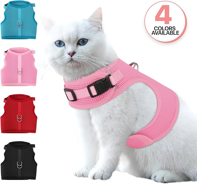 MoNiBloom Soft Cat Harness for Walking Escape Proof and Travel, Kitten Adjustable Breathable Vest Harness - Pink, M