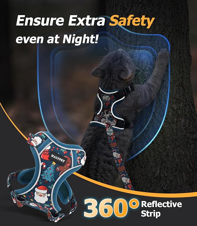 Halypet Cat Harness and Leash Set [MAX Safety 4th-Gen Upgrade] Escape Proof Adjustable Cat Leash Comfortable Soft Vest Easy to Wear Kitten Harness with Reflective Strip for Cats Walking, XS Night Blue