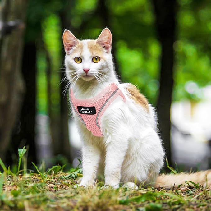 TwoEar Cat Harness Escape Proof, Soft Dog Vest Harness Adjustable, Breathable Mesh Step-in Puppy Walking Jacket Reflective Easy Control for Extral Small Pets for Outdoor Walking(XXS, Pink)