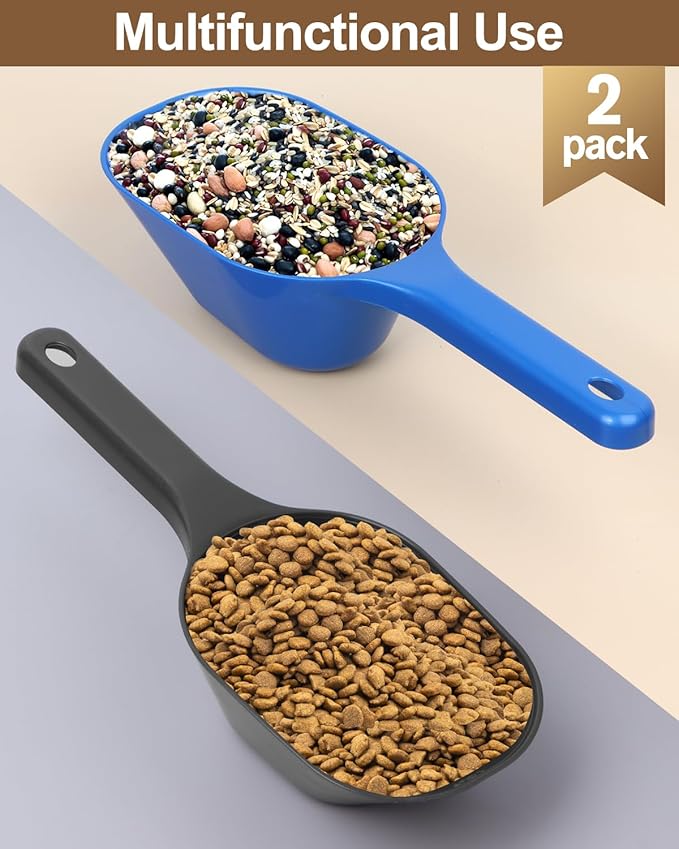 2 Pack Dog Food Scoop, 1 Cup Pet Food Scoop With Measuring Lines (Black and Blue)
